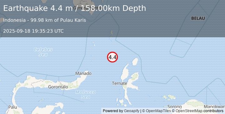 Earthquake MOLUCCA SEA (4.4 m) (2025-09-18 19:35:23 UTC)
