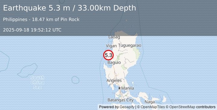 Earthquake LUZON, PHILIPPINES (5.3 mb) (2025-09-18 19:52:10 UTC)