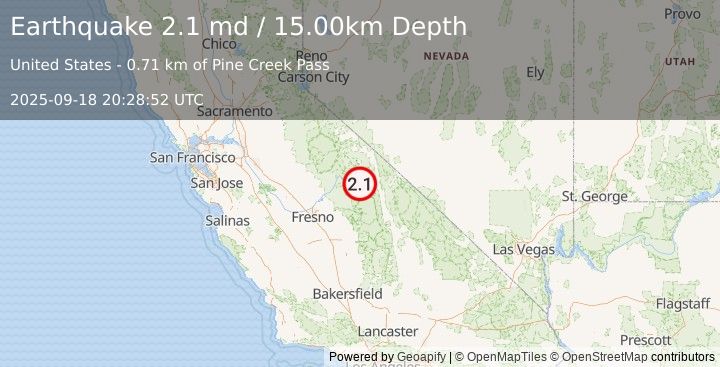 Earthquake CENTRAL CALIFORNIA (2.1 md) (2025-09-18 20:28:52 UTC)