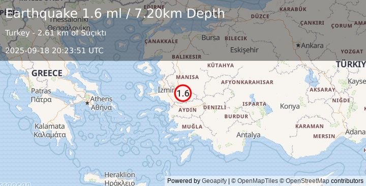 Earthquake WESTERN TURKEY (1.6 ml) (2025-09-18 20:23:51 UTC)