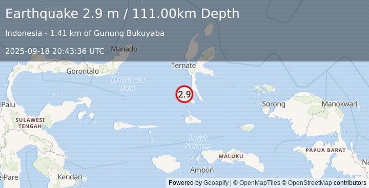 Earthquake HALMAHERA, INDONESIA (2.9 m) (2025-09-18 20:43:36 UTC)