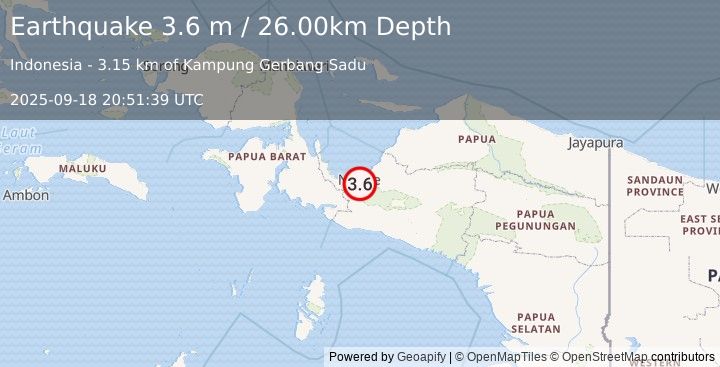 Earthquake PAPUA, INDONESIA (3.6 m) (2025-09-18 20:51:39 UTC)