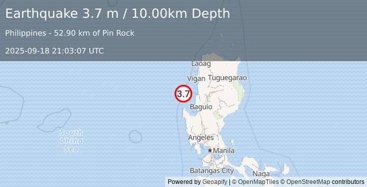 Earthquake LUZON, PHILIPPINES (3.7 m) (2025-09-18 21:03:07 UTC)