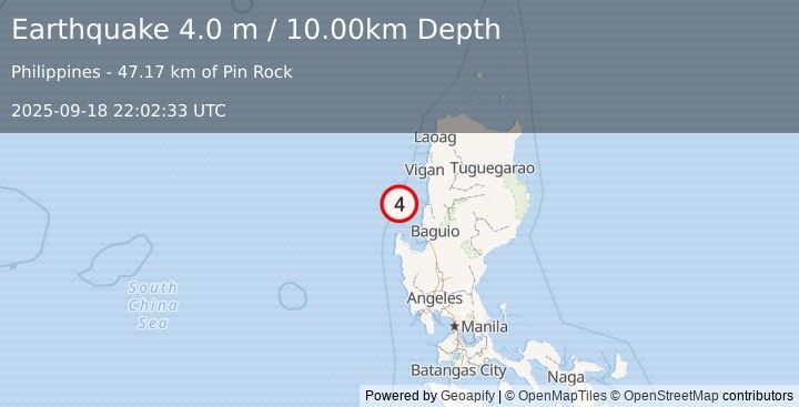 Earthquake LUZON, PHILIPPINES (4.0 m) (2025-09-18 22:02:33 UTC)