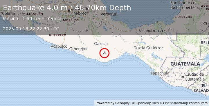 Earthquake OAXACA, MEXICO (4.0 m) (2025-09-18 22:22:30 UTC)
