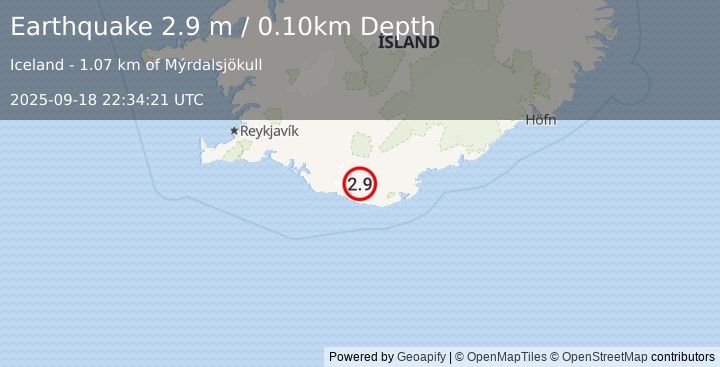 Earthquake ICELAND (2.9 m) (2025-09-18 22:34:21 UTC)
