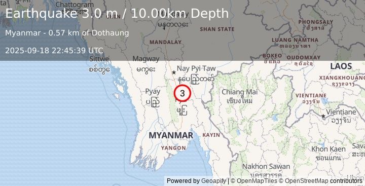 Earthquake MYANMAR (3.0 m) (2025-09-18 22:45:39 UTC)