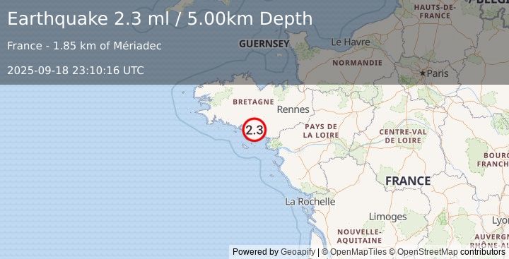 Earthquake FRANCE (2.3 ml) (2025-09-18 23:10:16 UTC)
