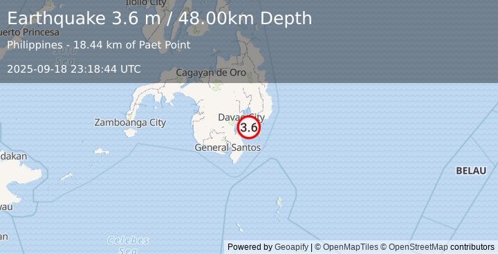 Earthquake MINDANAO, PHILIPPINES (3.6 m) (2025-09-18 23:18:44 UTC)