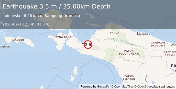 Earthquake PAPUA, INDONESIA (3.5 m) (2025-09-18 23:45:01 UTC)