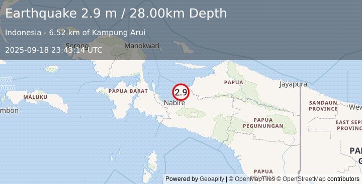 Earthquake NEAR N COAST OF PAPUA, INDONESIA (2.9 m) (2025-09-18 23:43:14 UTC)
