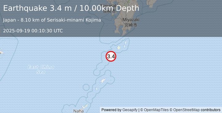 Earthquake RYUKYU ISLANDS, JAPAN (3.4 m) (2025-09-19 00:10:30 UTC)