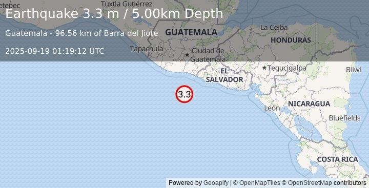 Earthquake OFFSHORE EL SALVADOR (3.2 m) (2025-09-19 01:19:14 UTC)