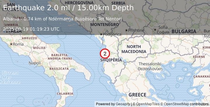 Earthquake ALBANIA (2.0 ml) (2025-09-19 01:19:23 UTC)