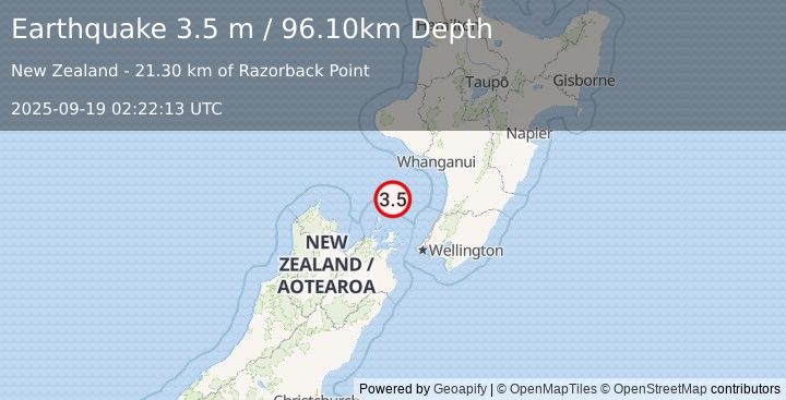 Earthquake COOK STRAIT, NEW ZEALAND (3.5 m) (2025-09-19 02:22:13 UTC)