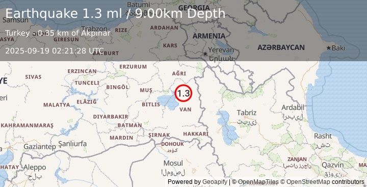 Earthquake EASTERN TURKEY (1.3 ml) (2025-09-19 02:21:28 UTC)