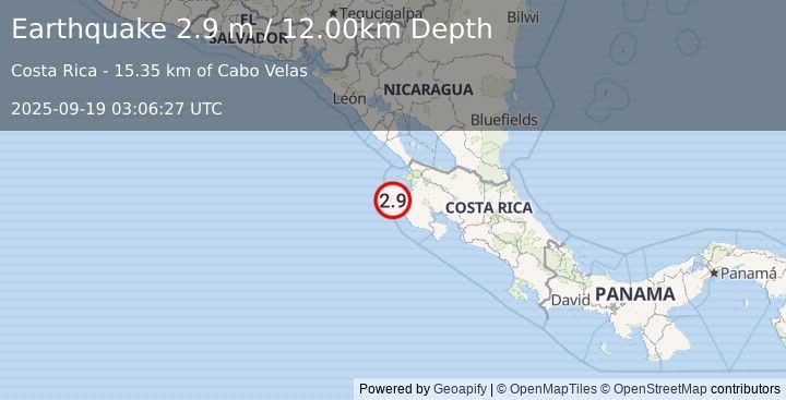 Earthquake OFF COAST OF COSTA RICA (2.9 m) (2025-09-19 03:06:27 UTC)