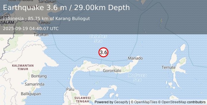 Earthquake MINAHASA, SULAWESI, INDONESIA (3.6 m) (2025-09-19 04:40:07 UTC)