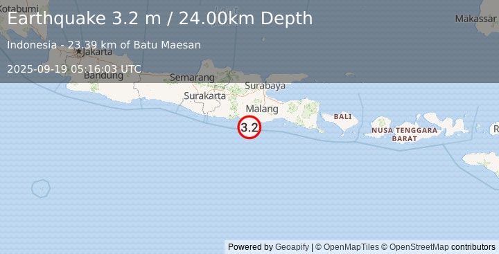 Earthquake JAVA, INDONESIA (3.2 m) (2025-09-19 05:16:03 UTC)