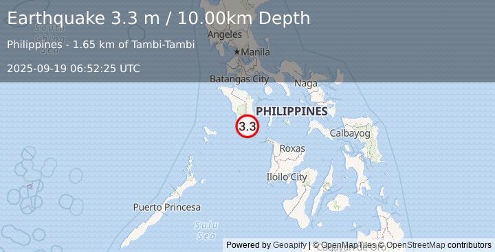 Earthquake MINDORO, PHILIPPINES (3.3 m) (2025-09-19 06:52:25 UTC)