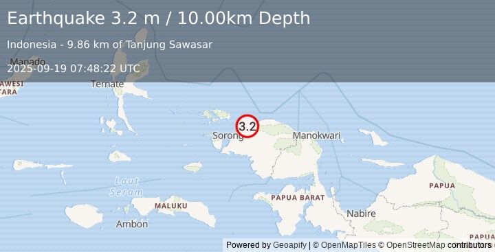 Earthquake NEAR N COAST OF PAPUA, INDONESIA (3.2 m) (2025-09-19 07:48:22 UTC)