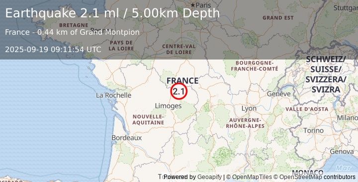 Earthquake FRANCE (2.1 ml) (2025-09-19 09:11:54 UTC)