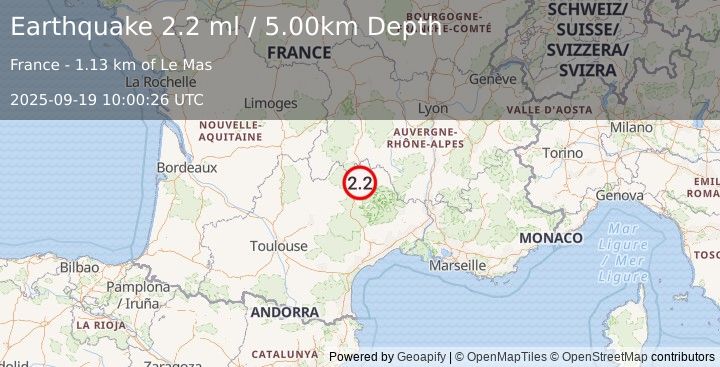 Earthquake FRANCE (2.2 ml) (2025-09-19 10:00:26 UTC)