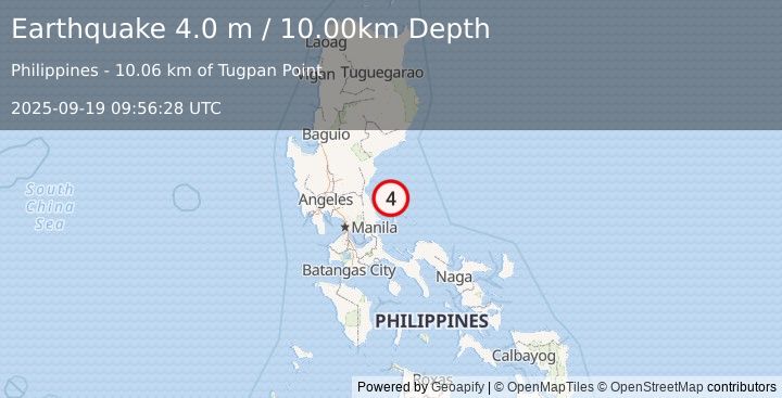 Earthquake LUZON, PHILIPPINES (4.0 m) (2025-09-19 09:56:28 UTC)