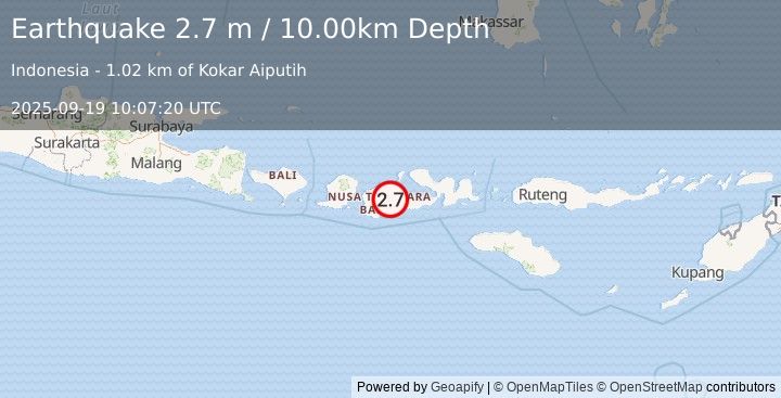 Earthquake SUMBAWA REGION, INDONESIA (2.7 m) (2025-09-19 10:07:20 UTC)