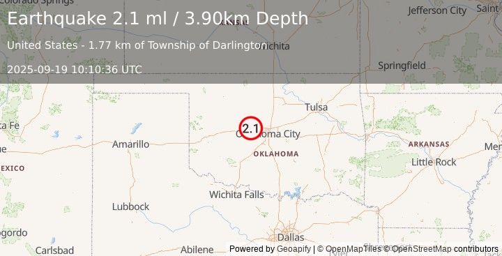 Earthquake OKLAHOMA (2.1 ml) (2025-09-19 10:10:36 UTC)
