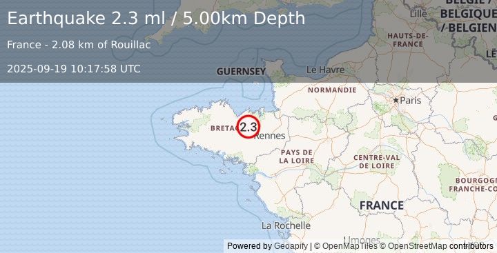 Earthquake FRANCE (2.3 ml) (2025-09-19 10:17:58 UTC)