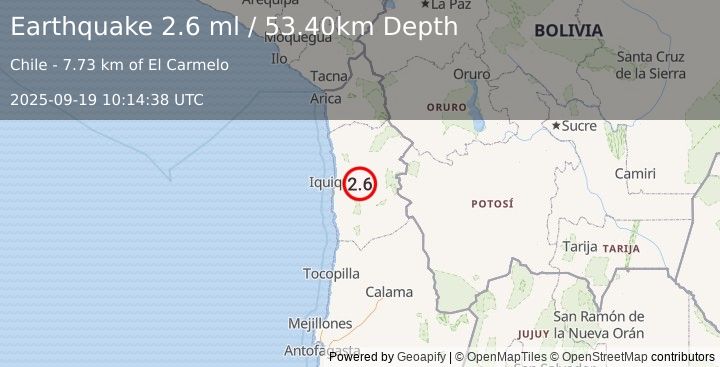 Earthquake TARAPACA, CHILE (2.6 ml) (2025-09-19 10:14:38 UTC)