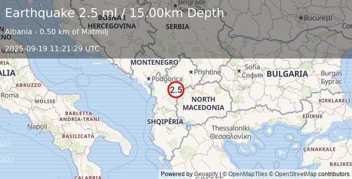 Earthquake ALBANIA (2.5 ml) (2025-09-19 11:21:29 UTC)