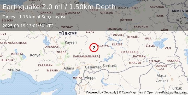 Earthquake CENTRAL TURKEY (2.0 ml) (2025-09-19 13:01:50 UTC)