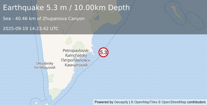 Earthquake NEAR EAST COAST OF KAMCHATKA (5.1 mb) (2025-09-19 14:23:41 UTC)
