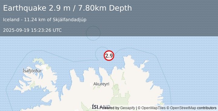 Earthquake ICELAND REGION (2.9 m) (2025-09-19 15:23:26 UTC)