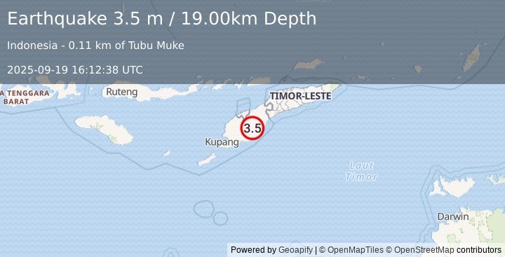 Earthquake TIMOR REGION (3.5 m) (2025-09-19 16:12:38 UTC)