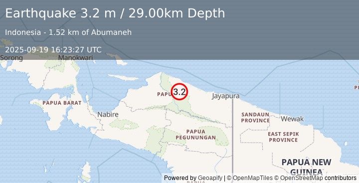 Earthquake PAPUA, INDONESIA (3.2 m) (2025-09-19 16:23:27 UTC)
