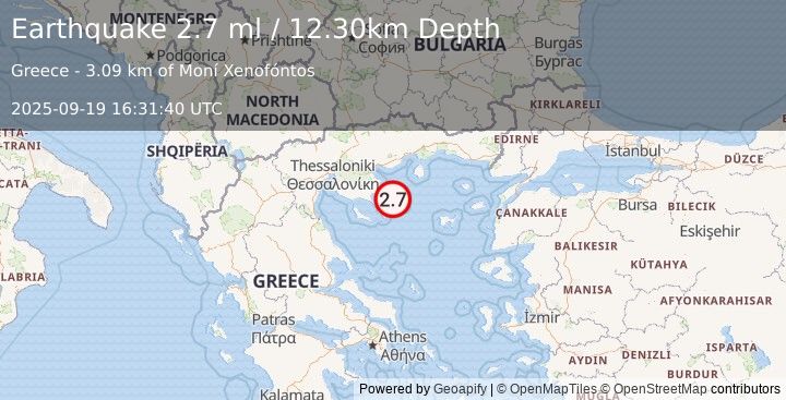 Earthquake AEGEAN SEA (2.7 ml) (2025-09-19 16:31:40 UTC)
