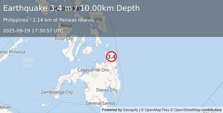 Earthquake MINDANAO, PHILIPPINES (3.4 m) (2025-09-19 17:30:57 UTC)