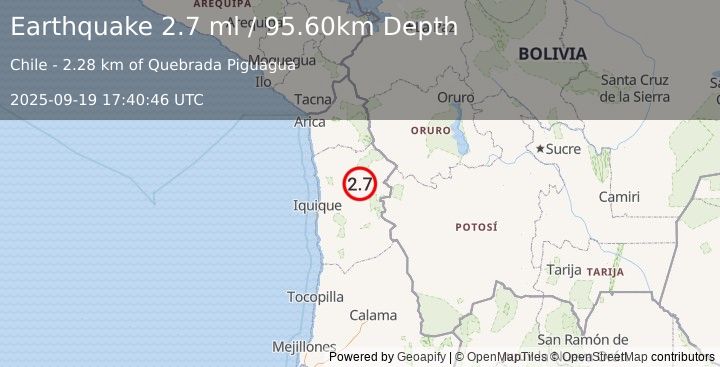 Earthquake TARAPACA, CHILE (2.7 ml) (2025-09-19 17:40:46 UTC)