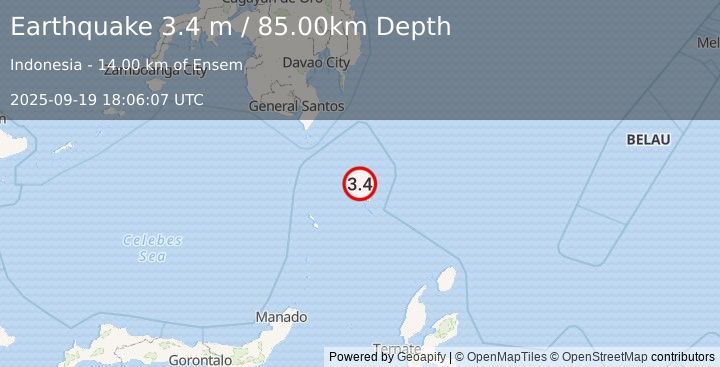 Earthquake KEPULAUAN TALAUD, INDONESIA (3.4 m) (2025-09-19 18:06:07 UTC)