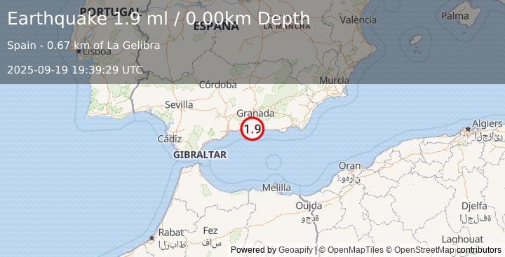 Earthquake STRAIT OF GIBRALTAR (1.9 ml) (2025-09-19 19:39:29 UTC)