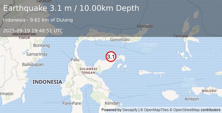 Earthquake SULAWESI, INDONESIA (3.1 m) (2025-09-19 19:48:51 UTC)