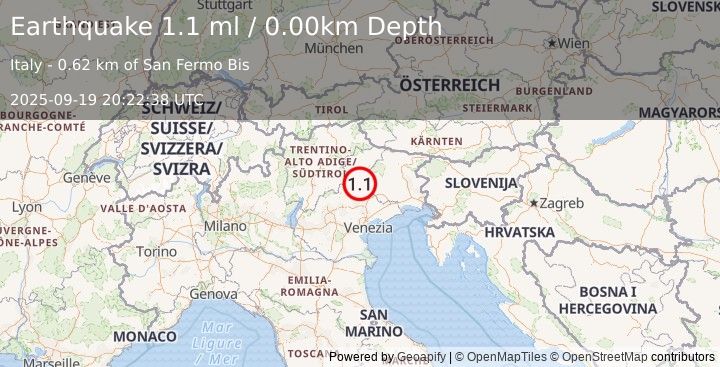 Earthquake NORTHERN ITALY (1.1 ml) (2025-09-19 20:22:38 UTC)