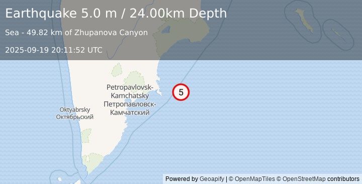 Earthquake OFF EAST COAST OF KAMCHATKA (4.8 mb) (2025-09-19 20:11:47 UTC)