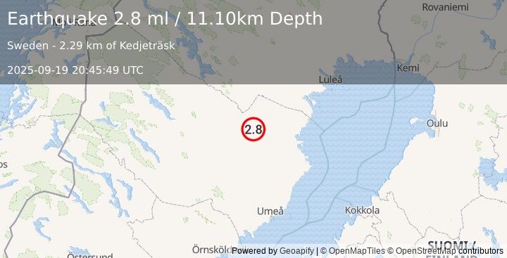 Earthquake SWEDEN (2.8 ml) (2025-09-19 20:45:49 UTC)