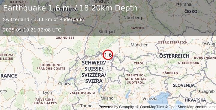 Earthquake SWITZERLAND (1.6 ml) (2025-09-19 21:12:08 UTC)