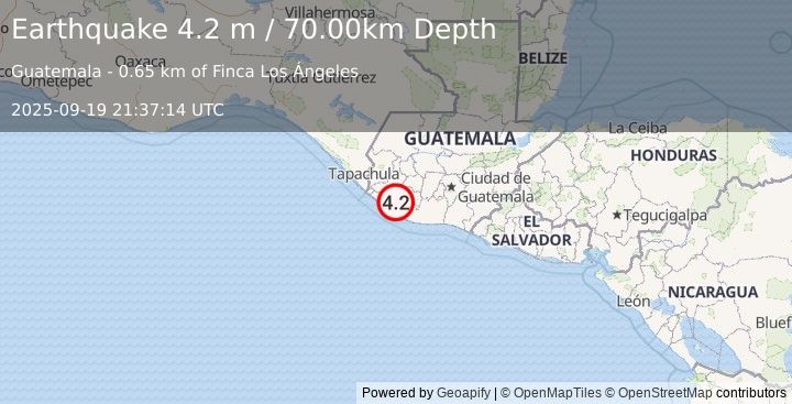 Earthquake GUATEMALA (4.2 m) (2025-09-19 21:37:14 UTC)