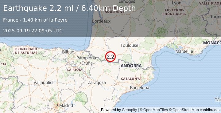 Earthquake FRANCE (2.2 ml) (2025-09-19 22:09:05 UTC)
